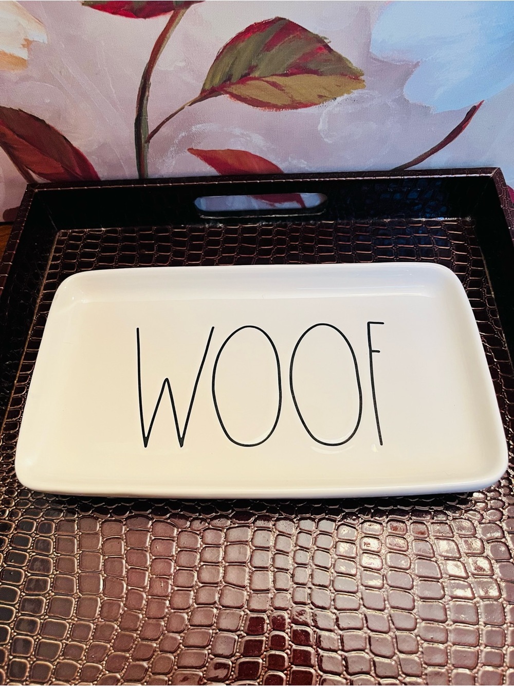 Rae Dunn “Woof” GUC White Ceramic Trinket Tray w/Small Nick on Left Corner - Picture 1 of 7